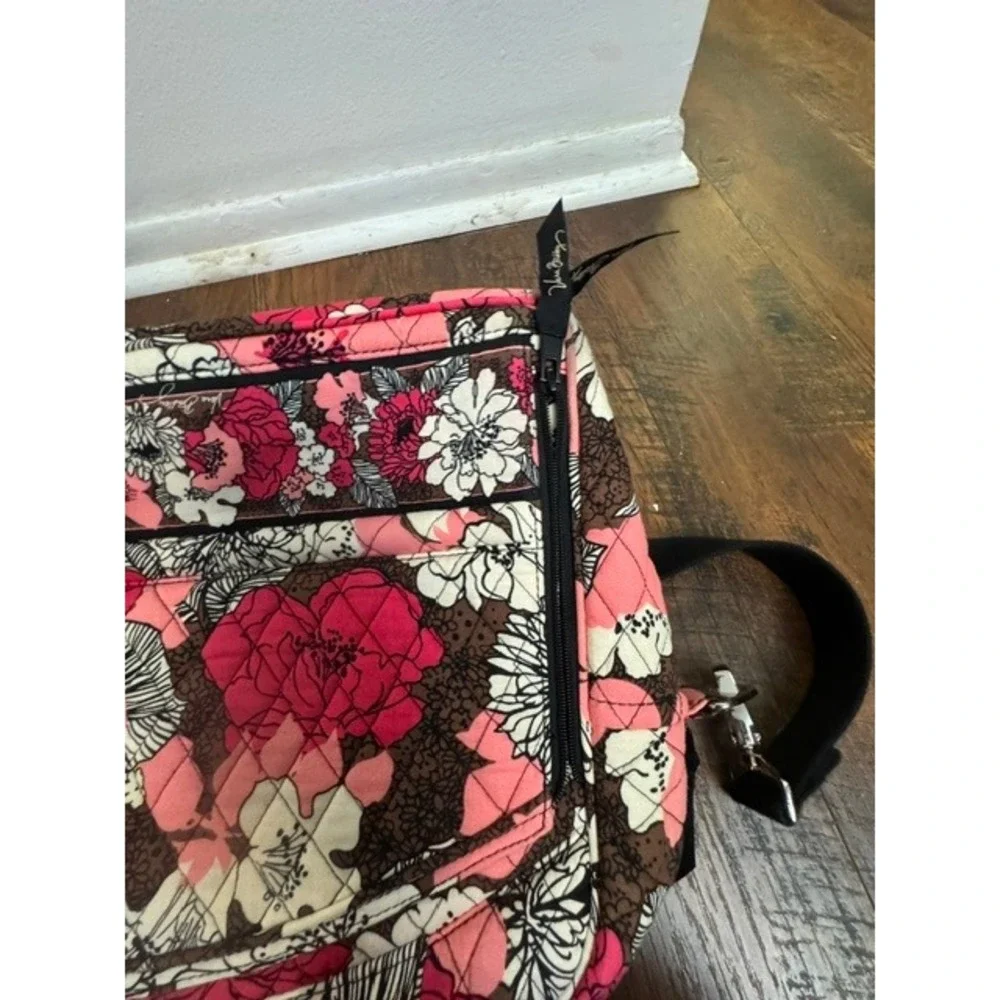 Vera Bradley Mocha Rouge Quilted Laptop Messenger Bag Pink Floral Crossbody